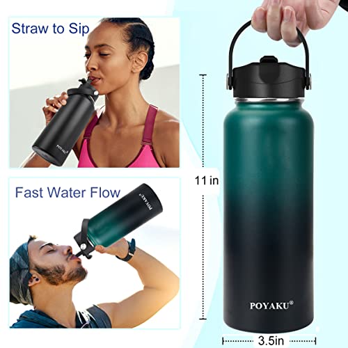 Water Bottle Insulated 32oz 40oz 64oz 128oz Straw Lid Spout Lid & 3 Lids, Leak Proof, Vacuum Insulated,Stainless Steel Water Bottle Wide Mouth for Sports, Gym or Office3
