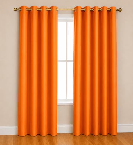 Image of Polyester Eyelet Door Curtain, Solid Plain Light Filtering Curtain for Bedroom, Living Room & Home Office, 7 Feet (84 x 48 Inch), Orange, Pack of 2