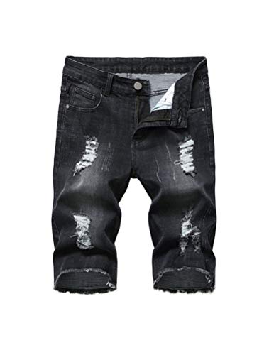 Image of PASOK Men's Casual Denim Shorts Distressed Stretchy Jeans Shorts Ripped Short Pants
