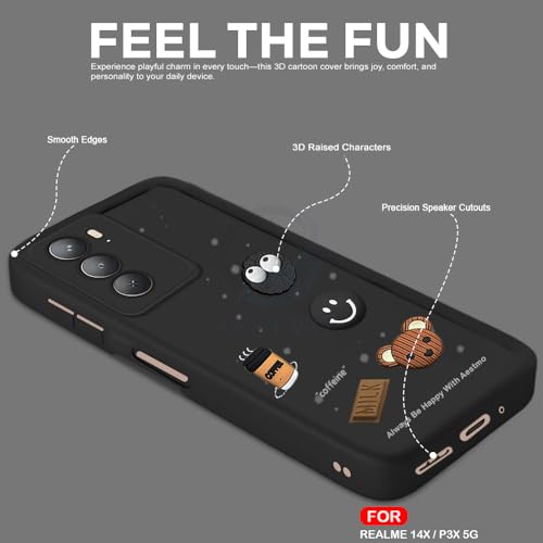 Image of AESTMO Back Case Cover for Realme 14X / P3X 5G | Cute Fun Cartoon 3D Ball | Coffee Silicone Case | Full Body Protection | Camera Protection Back Cover for Realme 14X / P3X 5G (Black)