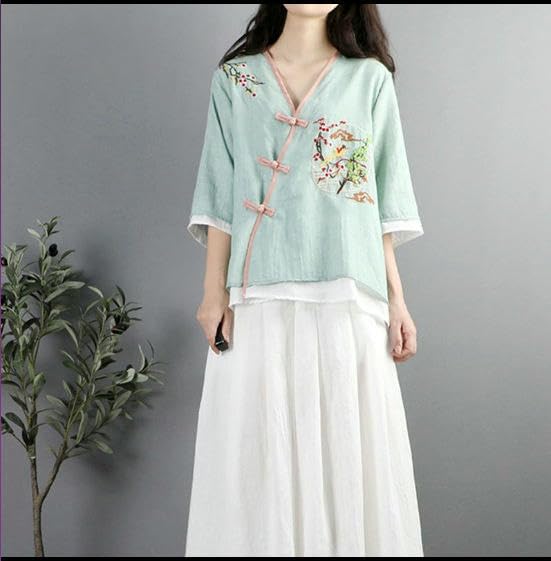 Robe république rétro en coton et lin ample pour l'art du thé