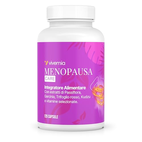 Agnocasto Menopausa Care con trébol rojo, Garcinia Cambogia Kudzu - Cimicifuga para control de sofocos, peso y humor con 5 vitaminas esenciales 100% natural Made in Italy 120 CPS