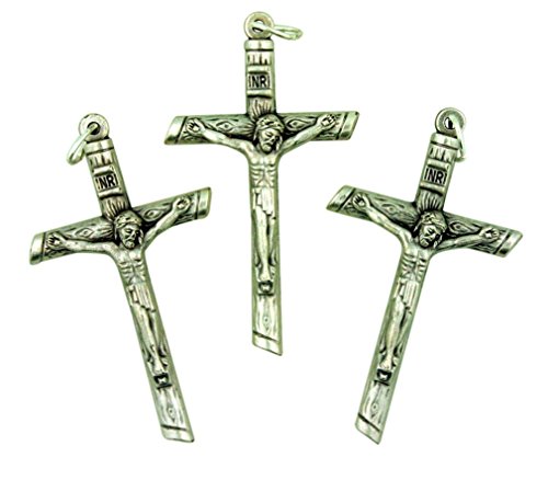 Lot of 3 Silver Tone Cross 2 Inch Log Crucifix Pendant for Rosary