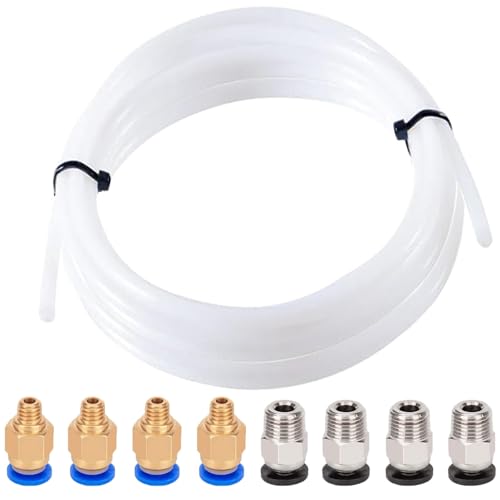 Aiqeer 8 Meters 3D Printer PTFE Teflon Tube, with 4 Pieces PC4-M6 Pneumatic Connector and 4 Pieces PC4-M10 Pneumatic Con