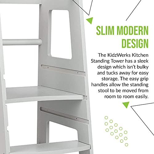 Kidzwerks Child Standing Tower Kids Kitchen Step Stool Toddler Wood Stepping Stool, Children's Counter Height Learning Stools, Adjustable Platform, Gray #TOP3