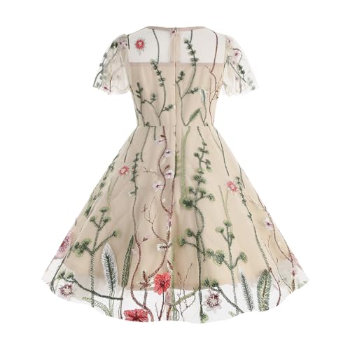 Kid Tea Party Dresses for Girls Floral Embroidery Mesh Dress Ruffle Sleeve Tulle Prom Easter Wedding Birthday Princess Dress3