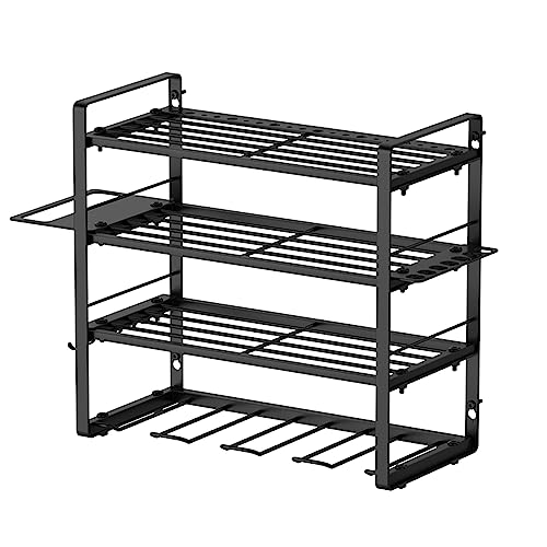 AcornFort W-1701 4 Etagen 40cm Mittlere Größe Wandregal Metall Schwere Garage Werkzeug Werkstatt Organizer 4 Steckplätze Akkuschrauber Halterung Wand Werkzeugaufbewahrung mit 4 Bohrhaltern