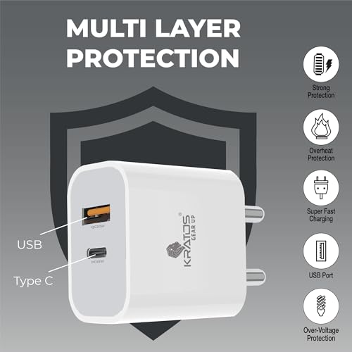 Kratos Power 45W Fast Charger Adapter with Dual Output (USB + Type C) Supports PD Charging via Type C Port, Designed for Apple Charger, Samsung, Mi, Redmi, Xiaomi, Oppo, Vivo and Other Smartphones - Image 6