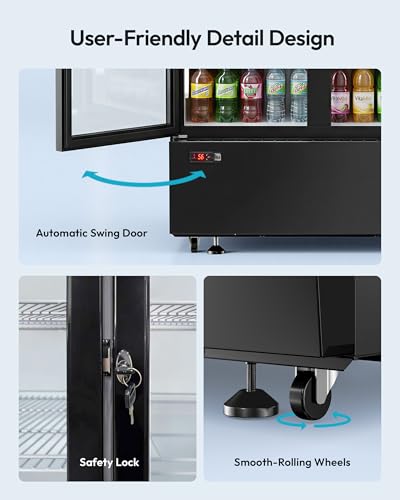 Image of 24 cu.ft Commercial Refrigerators, Beverage Cooler with LED Light, Drink Merchandiser with 8 Adjustable Shelves, 2 Glass Doors, Digital Control, ETL Certified