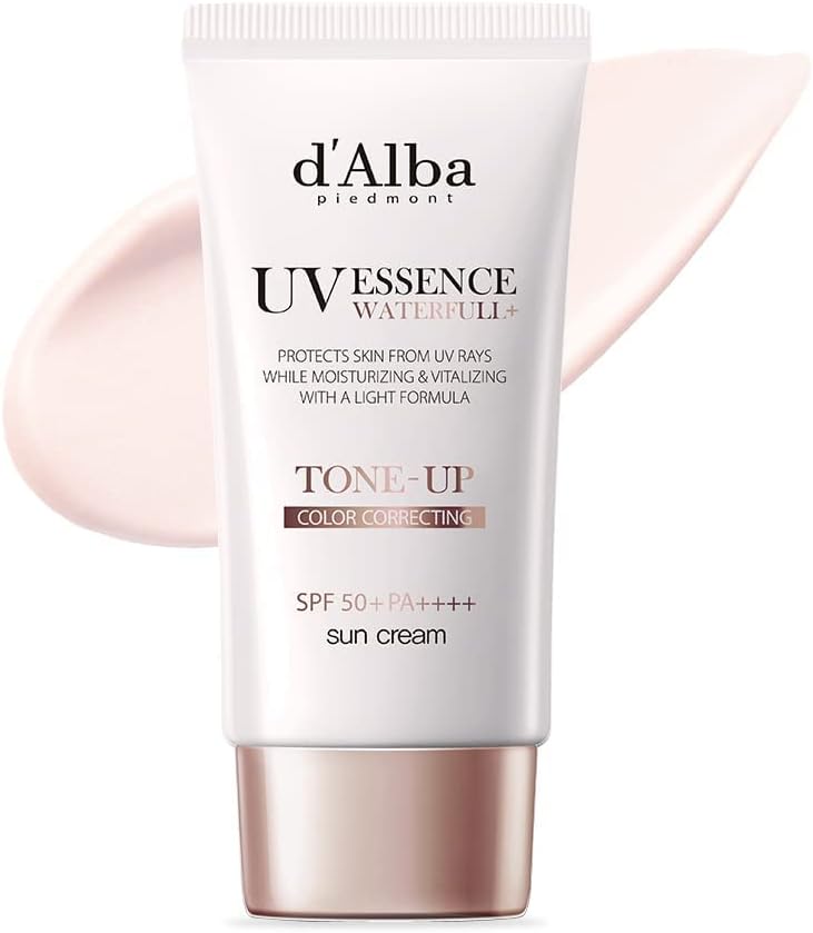 d'alba PiedmontItalian White Truffle Waterfull Tone-up Sunscreen, Vegan Skincare, Tinted Moisturizer with SPF 50+ PA++++, Glowy Sunscreen, Gentle and Safe Use for all Skin Types