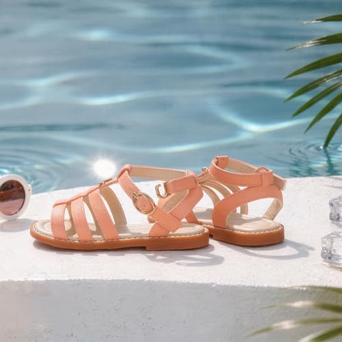 Image of Girls Gladiator Sandals with Adjustable Buckle Comfy Ankle Strappy Flat Shoes