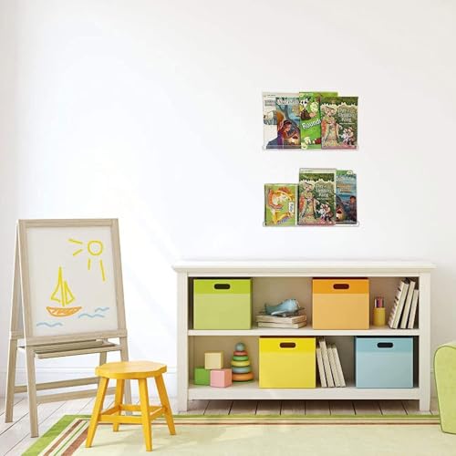 Image of 15 inch Clear Acrylic Floating Shelves | Invisible Wall-Mounted Display | Perfect for Bedroom, Living Room, Bathroom, Office | Easy Installation (2)