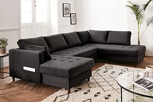 Lisa Design - Anna - canapé d'angle panoramique - Convertible avec Coffre - 7 Places - Style Contemporain - Droit