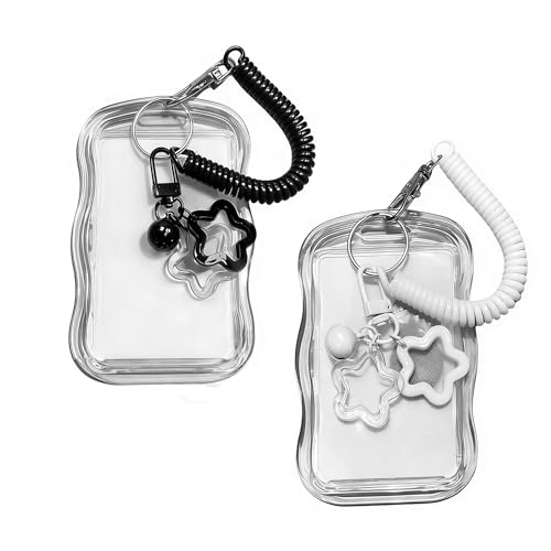 TILONKJ 2 pièce Cadre Photo Mignon Style Kpop avec Porte-clés, étui Transparent pour Carte 8,5×5,4 cm Protection Photo, Étui pour Cartes D'étudiant,...