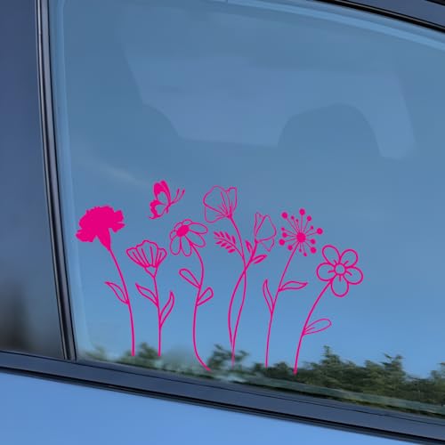 Image of 1Sheet Birth Month Flower Decal,Wildflower Decals,Boho Car Decal, Floral Vinyl Decal Gift for Plant Lovers /Gifts for Mom, Floral Car Decal, Mother's Day Gift |4.8 inch Wide(Pink)