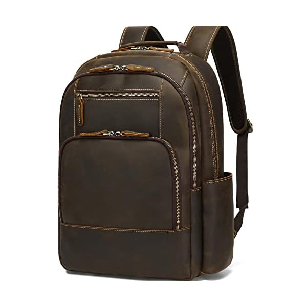 Full Grain Genuine Leather Backpack for Men, 16" Laptop Rucksack Backpack for Travel Business 32L - Brown