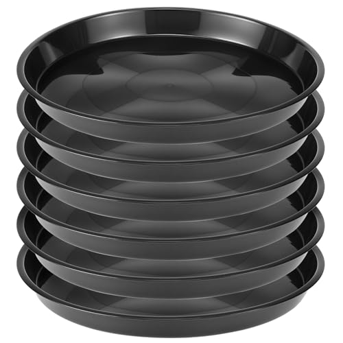 QWORK 12 Plant Saucers 6 Pack Plastic Round Plant Tray for Pots Garden Plate Bowls Trays for Planter Black