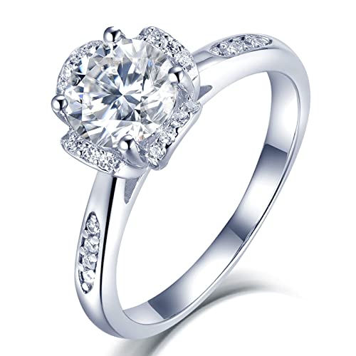 Bague femme argent S925 anti-ternissement fleur moissanite ronde durable