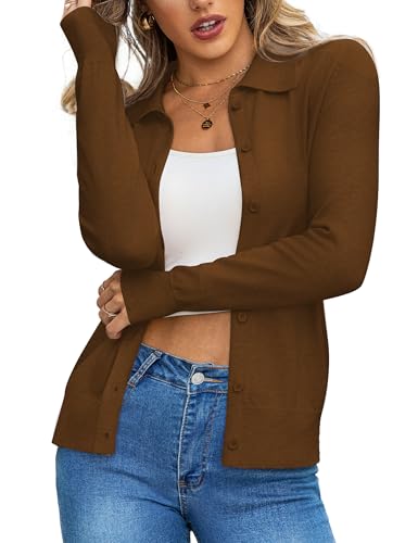 Image of a.Jesdani Cardigan Sweaters for Women Wool Blend Lightweight Trendy Long Sleeve Lapel Collar Button Down Sweater Cardigans