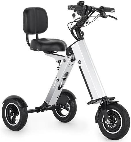 TopMate ES35 Powered Scooter 3 Wheels Foldable Trike with Backrest Seat for Adults, Lightweight Electric Scooter with Removable 36V 7.8AH Battery, Reverse & Key Switch for Commute and Travel
