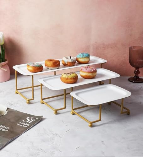 Image of Rectangular Metal Serving Platter Set of 3 - Multi-Tier Trays for Snacks & Party Serving | Decorative Buffet and Party Platters | Home Accessories Modern Design
