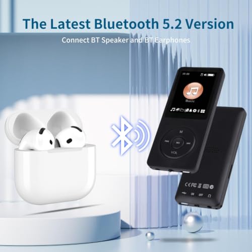 Image of BIGASUO MP3 Player with Bluetooth 5.3, Free 128GB Card & Earphones Included | Music Player with Built in HD Speaker, 2 inch IPS Screen, Voice Recorder, FM Radio, E-Book, HiFi Sound, Light Black