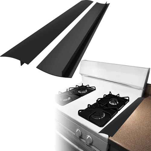 Forlivese 2 Pack Stove Gap Cover Silicone,Heat-Resistant Cooker Side Strips,25in Oven Cooker Gap Filler Strip, Anti-Stain Stovetop Gap Cover for Kitchen Countertop(Black)