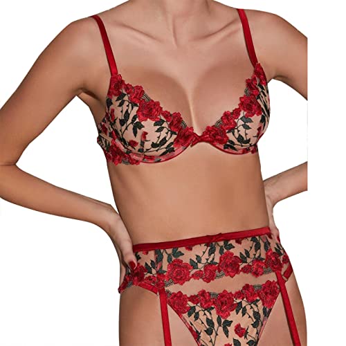 Lingerie érotique trois pièces haut de gamme aux roses brodées raffinées