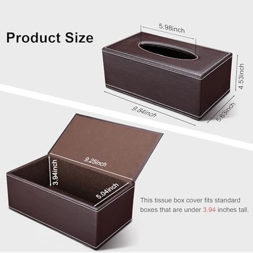 Tissue Box Cover Rectangle, PU Leather Tissue Box Holder Rectangular, Kleenex Box Covers for Home/Office/Car Decoration 9.84"X5.23"X3.77" - Brown by GORESE - Image 2