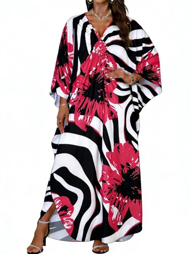 Image of Kaftan Dresses for Women V Neck Caftans Batwing Sleeve Beach Cover Ups | JILUVIN Plus Size Long Floral Print Dress, Loose Fit Maxi Casual Moomoo, Lounge House Mumu Nightgown Summer Vocation 2026