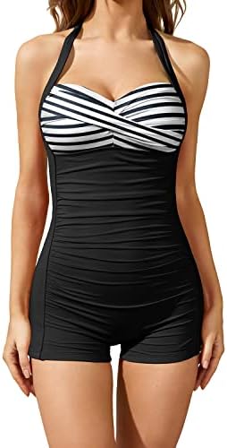 Tempt Me Women Tummy Control One Piece Swimsuits with Shorts Boyleg Retro Bathing Suit Halter Swimwear Tempt Me Women Tummy Control One Piece Swimsuits with Shorts Boyleg Retro Bathing Suit Halter Swimwear