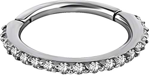 Karisma Edelstahl Hinged Segmentring Charnier/Nasen Clicker Ring Piercing Kristall Zirkonia Stärke 1,0mm