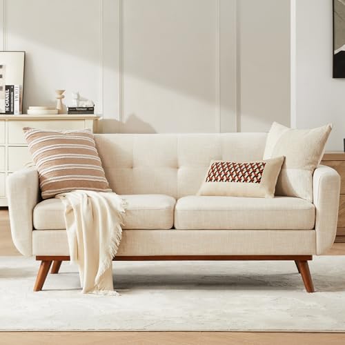 Tbfit Loveseat Sofa, Mid-Century Love Seat Couches, Boucle Small Sofa for Living Room, Bedroom, Office, Button Tufted Upholstered Furniture, Beige
