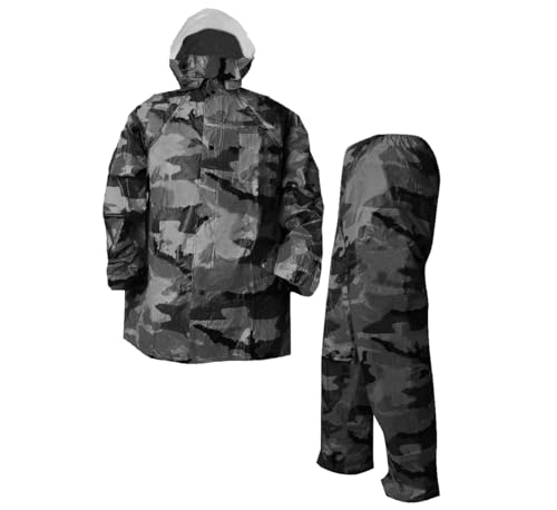 [ＦＭＣＯＬＯＲ] トオケミ(TOHKEMI) メンズ レインウェア セットアップ 防水 簡易型 レインスーツ 【#160 PVC製】 作業 通勤 通学 アウトドア 防災 (LL, カモフラージュグレー)