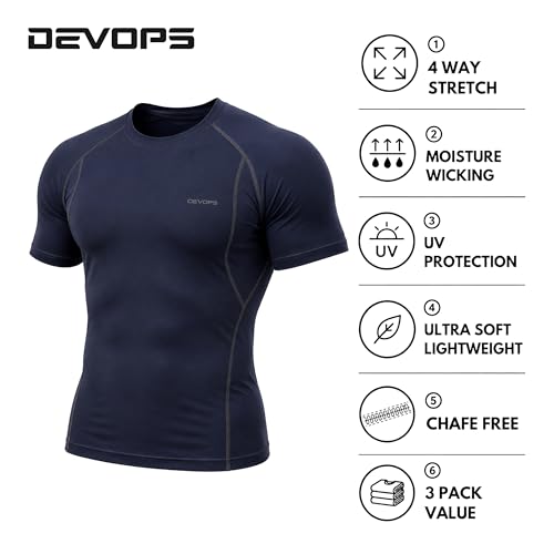 Image of DEVOPS 3 Pack Men's Athletic Short Sleeve Compression Shirts