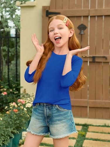 Image of Haloumoning Girls Casual 3 /4 Sleeve T Shirts Kids Crewneck Tops Fashion Tees 5-14 Years