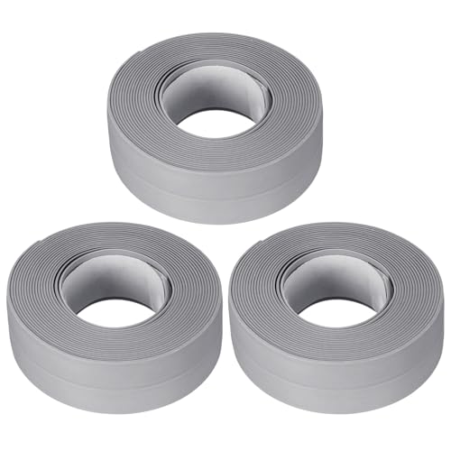 uxcell Waterproof Seal Caulk Strip Tape Self Adhesive 0.87" W x 10.5'L PVC Sealing Tape for Kitchen Bathroom Grey 3Pcs