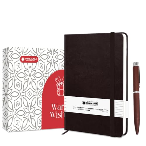 Image of Jhingalala A5 Leather Cover Hardbound Undated Journal Notebook with Pen Combo Gift | 80 GSM Premium Non-Bleeding Paper | Diary with Pen | Ideal Corporate, Diwali & New Year Gift (Dark Brown)