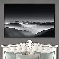 Framed Canvas Wall Art Duotone Clouds Abstract Aerial Colorful Digital Art Landscape Minimalist Mountain Top Multicolor - 16x24 inches