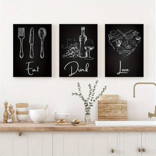 Affiche et œuvre d'art cuisine XINBAO | Toile déco murale 50x70 cm triptyque noir blanc