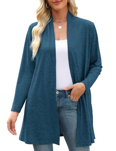 Image of JollieLovin Women's Plus Size Long Sleeve Lightweight Cardigans Open Front Casual Soft Drape Fall Dusters(2X,D-Indigo)