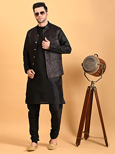 Image of Uri and MacKenzie Men's Silk Blend Kurta Pajama with Designer Ethnic Nehru Jacket /Modi Jacket