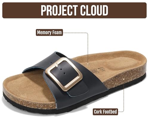 Image of Project Cloud 100% Genuine Leather Sandals Women Dressy Beach Essentials Slides for Women Footwear - Lightweight with Memory Foam Insole Sandals for Women 2026 - Womens Slides