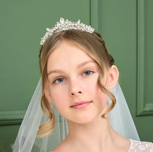 Lovelyshop Holy White Short Veil with Crystal Headband Set, First Communion Accessory2