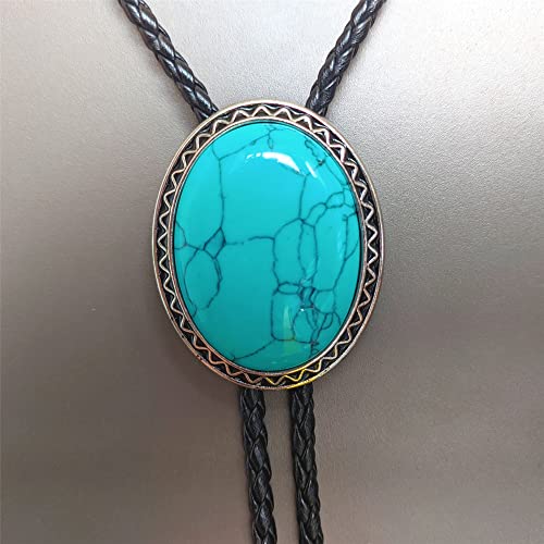 Image of Turquoise Agate Granite BOLO Tie for Men Women Leather Wedding Necklace Western Cowboy Necktie