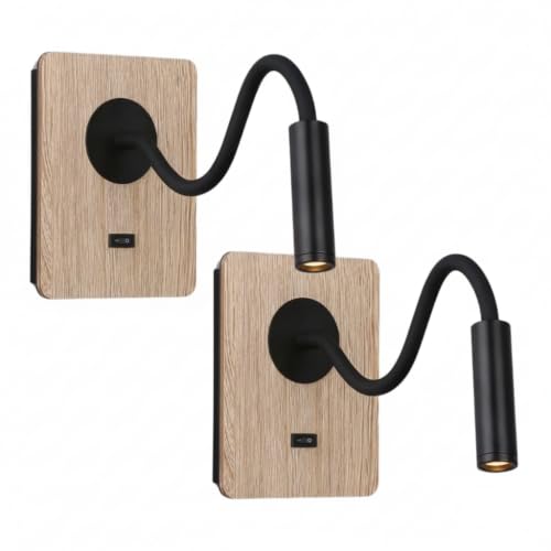 Aplique de pared lectura negro BARCELONA LED pack 2 con brazo flexible de madera 3W