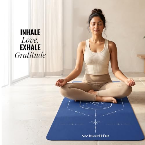 Image of Cosmis Alignment Yoga Mat 8mm | High-Density Non-Slip Exercise & Fitness Mat for Yoga, Pilates & Home Workout | Cushion Support for Men & Women (Blue)