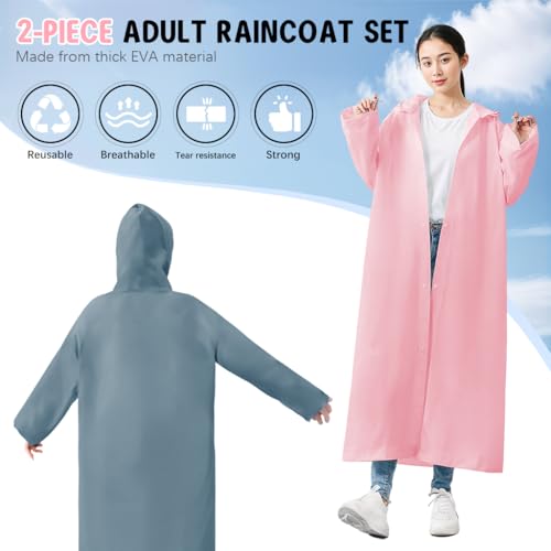 Image of PALAY Waterproof Rain Ponchos for Adults (2Pack) Reusable EVA Lightweight Long Raincoat with Hood Button-Up Unisex Rain Coat for Motorcycle Commute, Monsoon Travel & Festivals (Length 120cm)