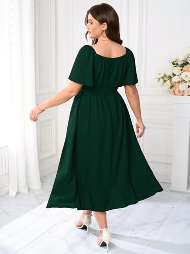 Womens Plus Size Midi Dress Short Sleeve Square Neck Flowy A Line Elegant Cocktail Party Dresses for Wedding Guest - Image 3