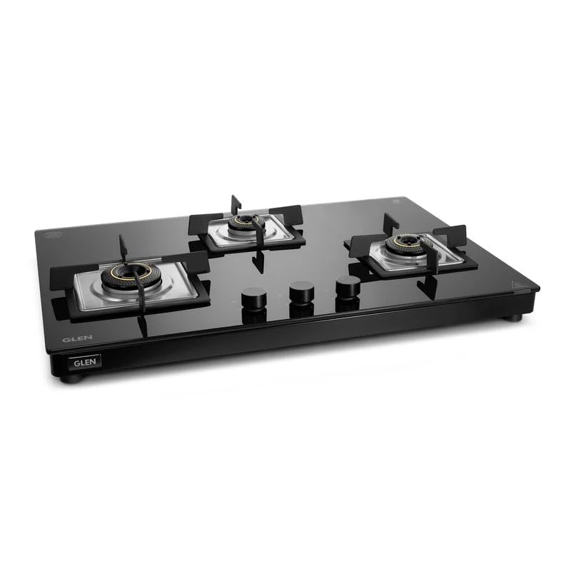 Glen Ultra Slim Premium LPG Gas Stove 3 Burner | 8 MM Thick Toughened Glass Top | 1 Jumbo Forged Brass Burner | Manual Ignition | 2 years standard and 5 years glass Warranty | 1037USTN